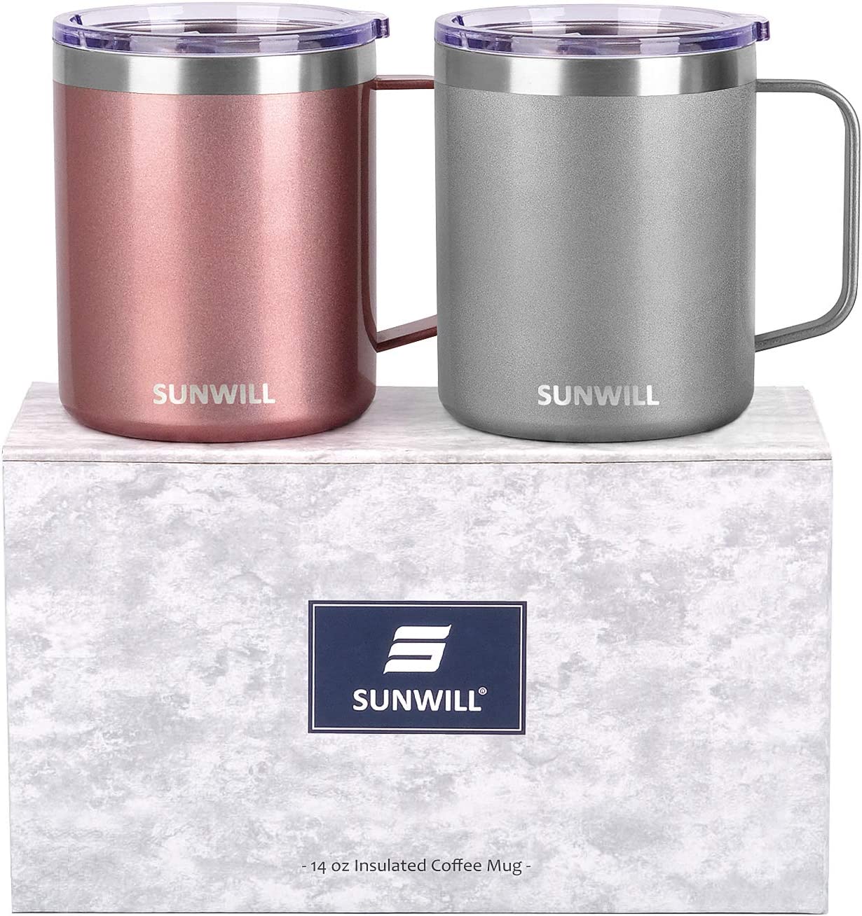 Stainless Steel Insulated Coffee Mugs With Lids - Set of 2 - 14 oz - Double  Walled - Perfect for Travel 
