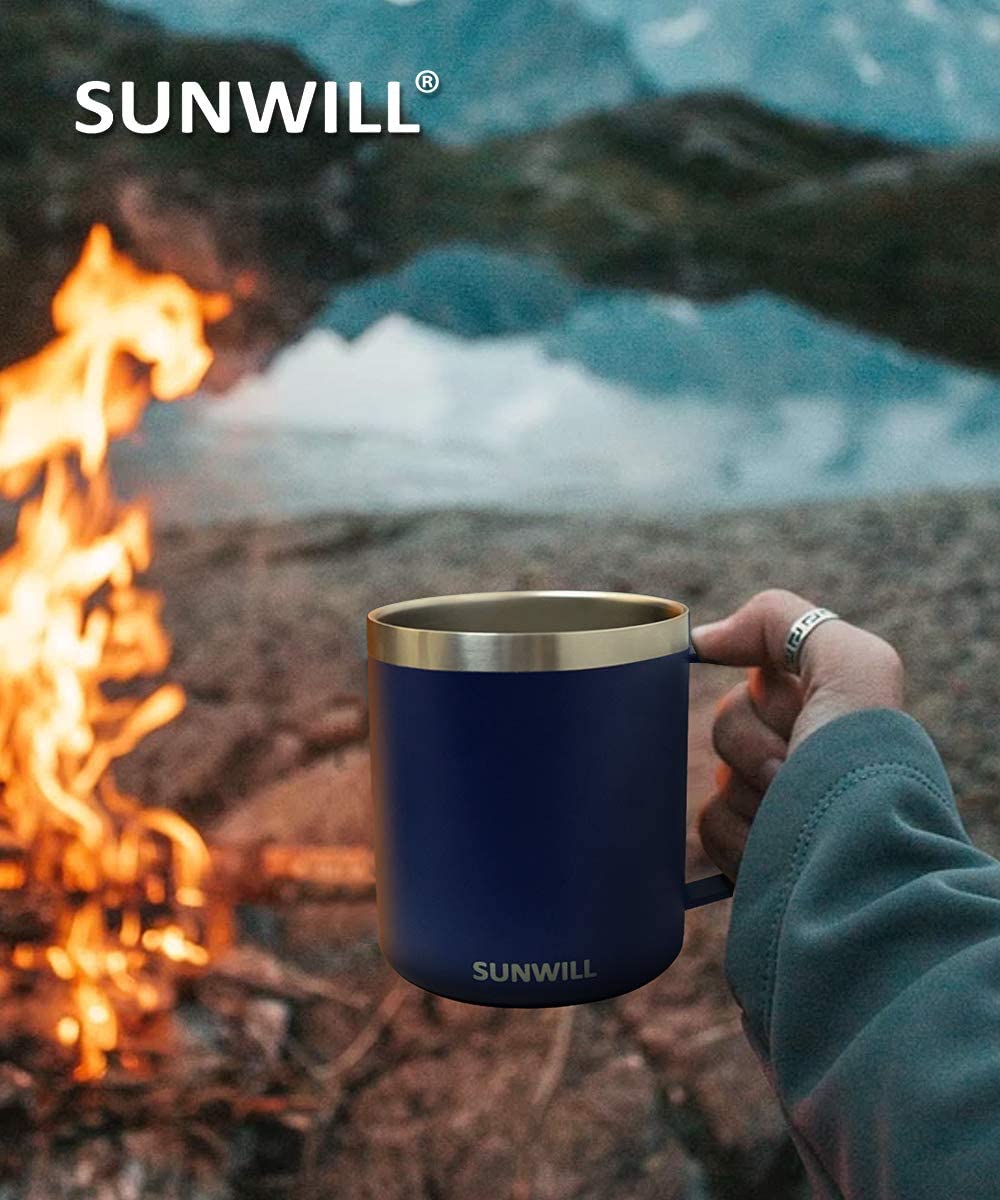 Stainless Steel Coffee Mug Cup with Handle, 15 oz Double Wall Vacuum  Insulated Tumbler with Lid, Reusable and Durable Travel Coffee Cup Thermal  Cup,Navy Blue 