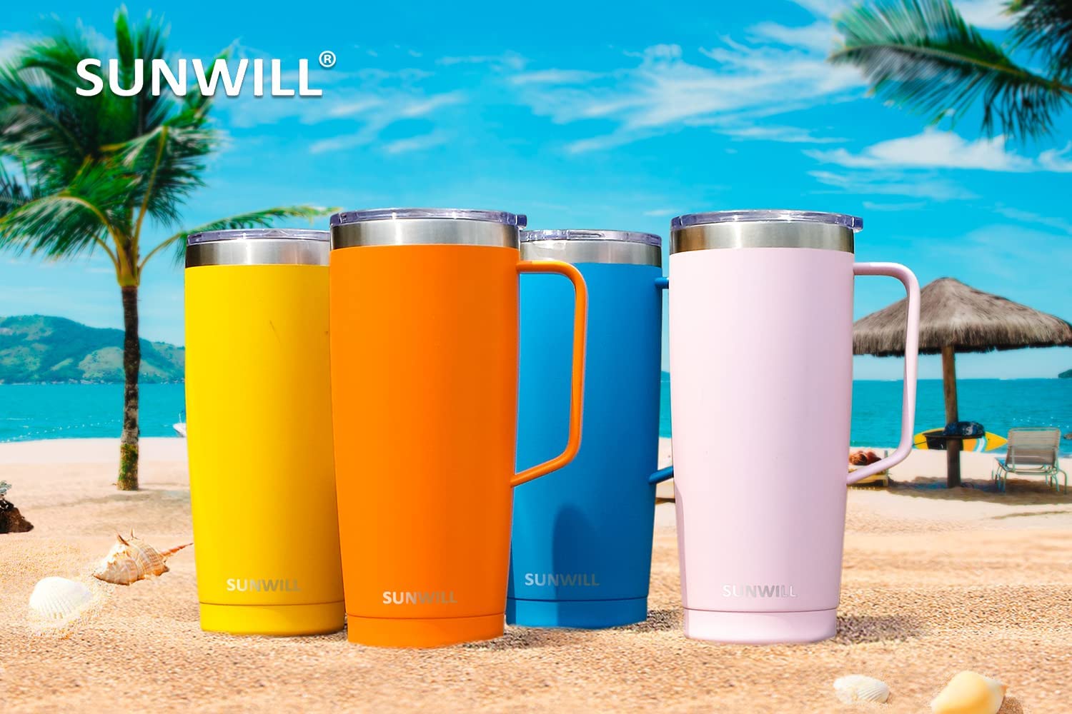 SUNWILL Travel Coffee Mug With Handle, Insulated Coffee Tumbler With L